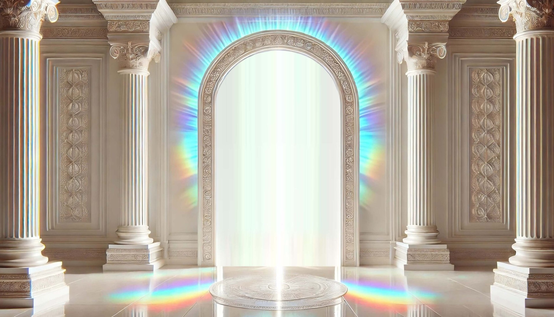 Luminous marble portal with rainbow light